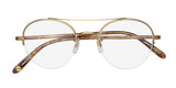 Garrett Leight Manchester Blue Light Technology Eyeglasses with gold metal frame and clear demo lenses.