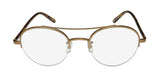 Garrett Leight Manchester Blue Light Technology Eyeglasses with gold metal frame and demo lenses.