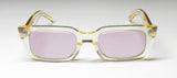 Garrett Leight designer sunglasses with translucent frame and pink lenses, stylish eye protection.