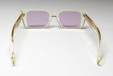 Garrett Leight designer sunglasses with clear frame and gradient purple lenses, stylish UV protection.