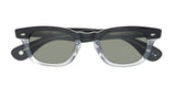 Garrett Leight Lo-B Sunglasses in stylish black and clear frame with green lenses.