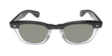 Garrett Leight Lo-B Sunglasses featuring stylish black and clear frames with gray lenses.