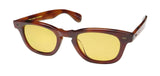 Garrett Leight Lo-B Sunglasses in vintage burnt tortoise with yellow lenses, providing UV protection and stylish design.