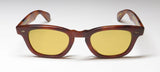 Garrett Leight Lo-B Sunglasses with yellow lenses and tortoise shell frame on a white background.
