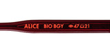 Garrett Leight Alice Blue Light Technology Eyeglasses frame detail showing ALICE BIO BGY markings.
